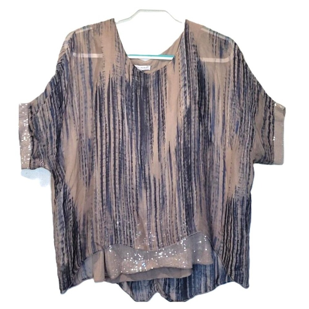 Tempo Paris Size S Silk Blend Pullover Top Lined Sequin Relaxed Overlay Italy